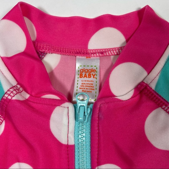 NWOT Giggle Baby Polka Dot & Stripes One Piece Rashguard Size 12-18M - Picture 2 of 8